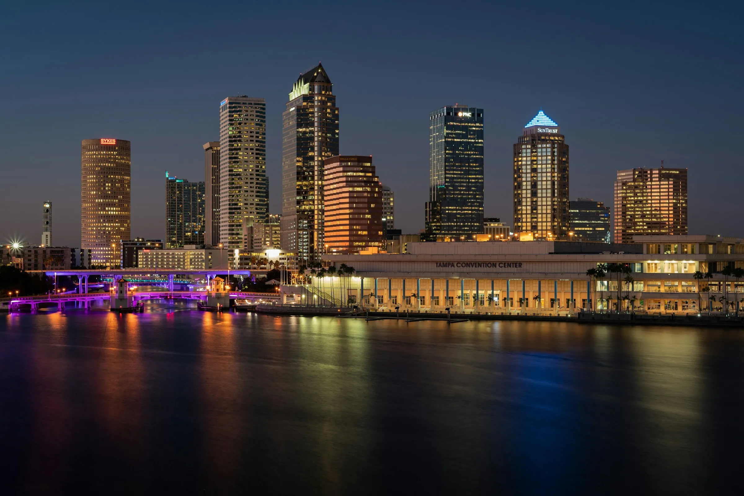 Downtown Tampa at night, seen from the water